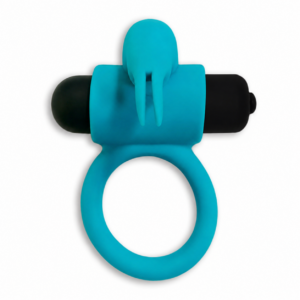 Anillo vibrador Rabbit Touch celeste con estimulador tipo conejito